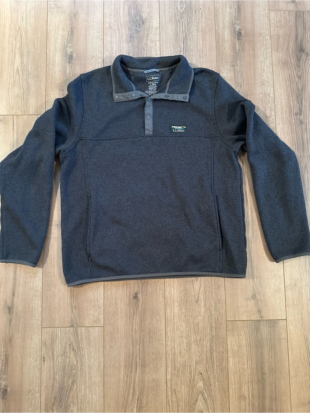 L.L. Bean Men's Charcoal Gray Snap-Placket Fleece Pullover Large